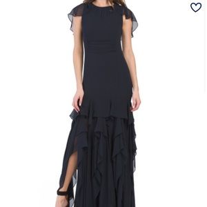 Flounce Georgette Gown navy blue